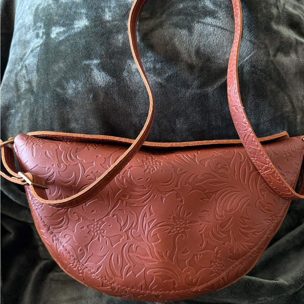 Portland Leather Brown Embossed Shoulder Bag
